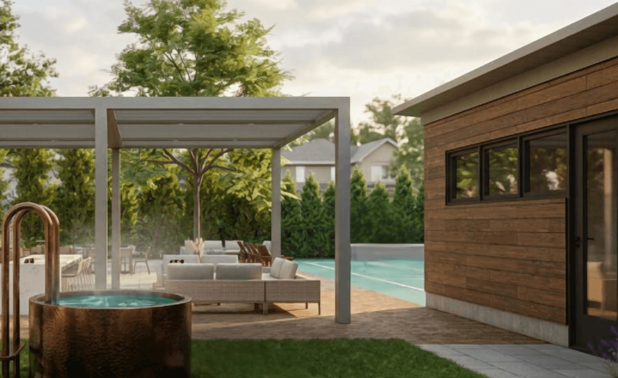 Pool house with cedar sauna