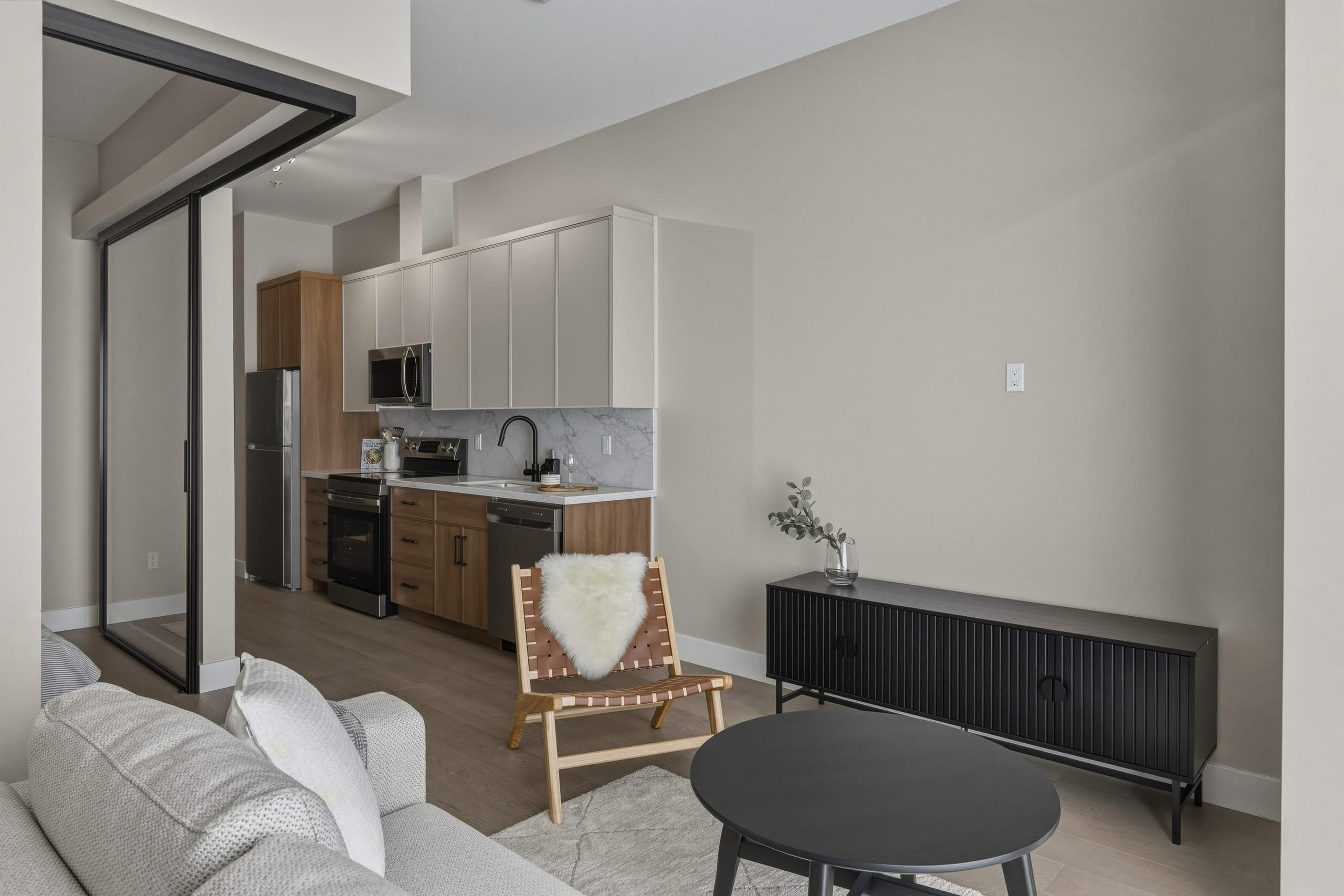 Open-concept kitchen and living area