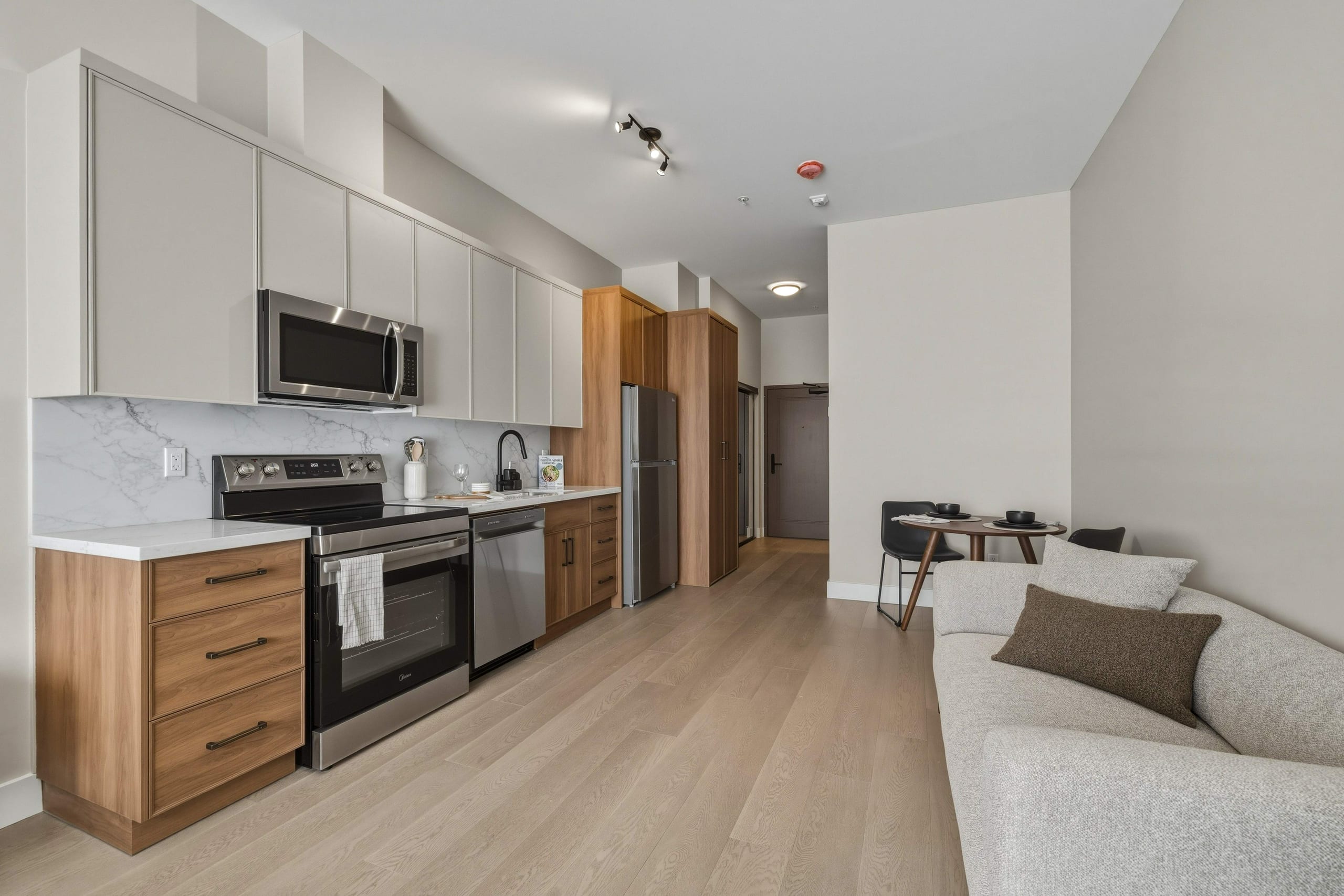 Kitchen with entry hallway view