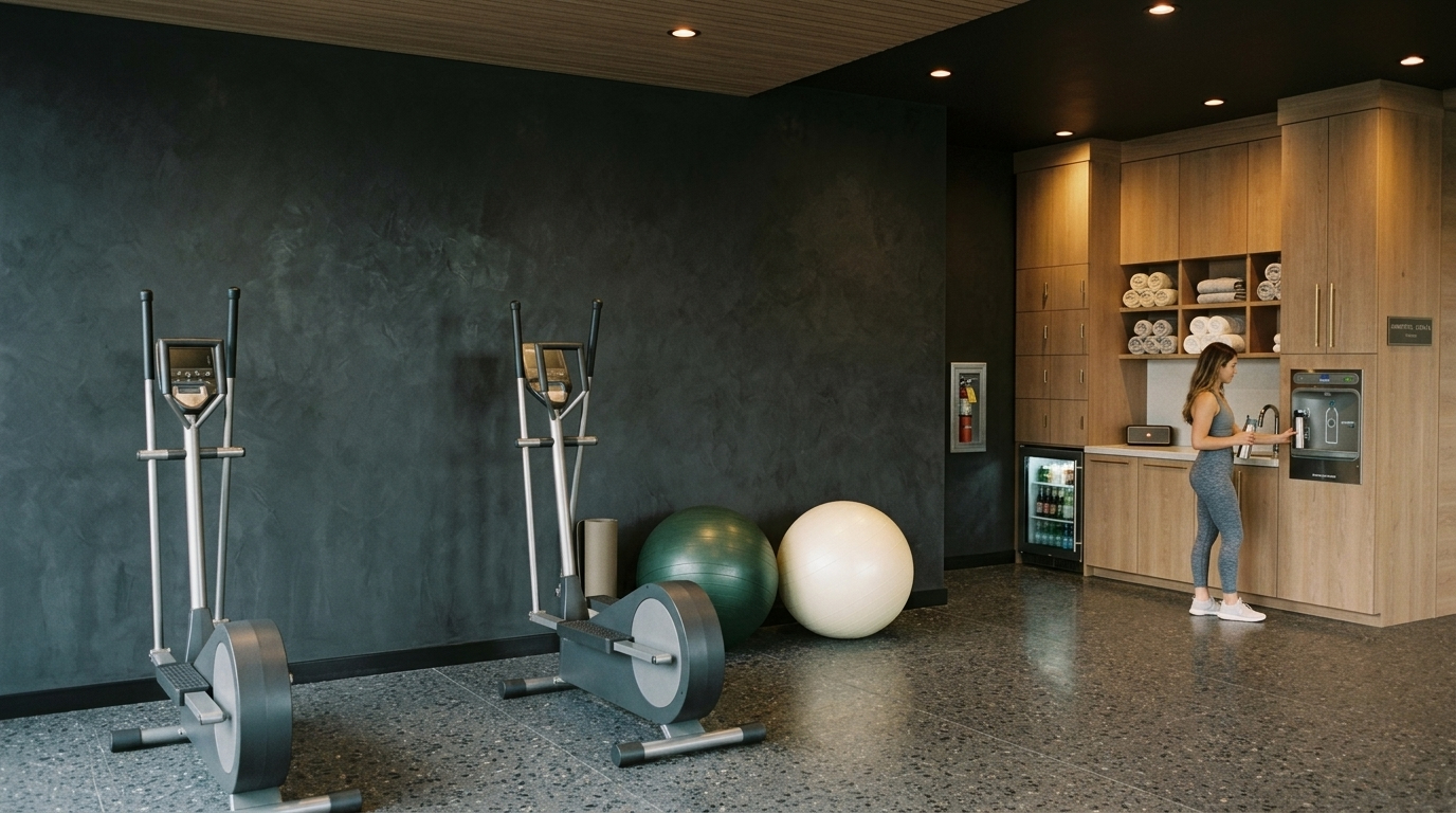 Fitness centre cardio area with hydration station