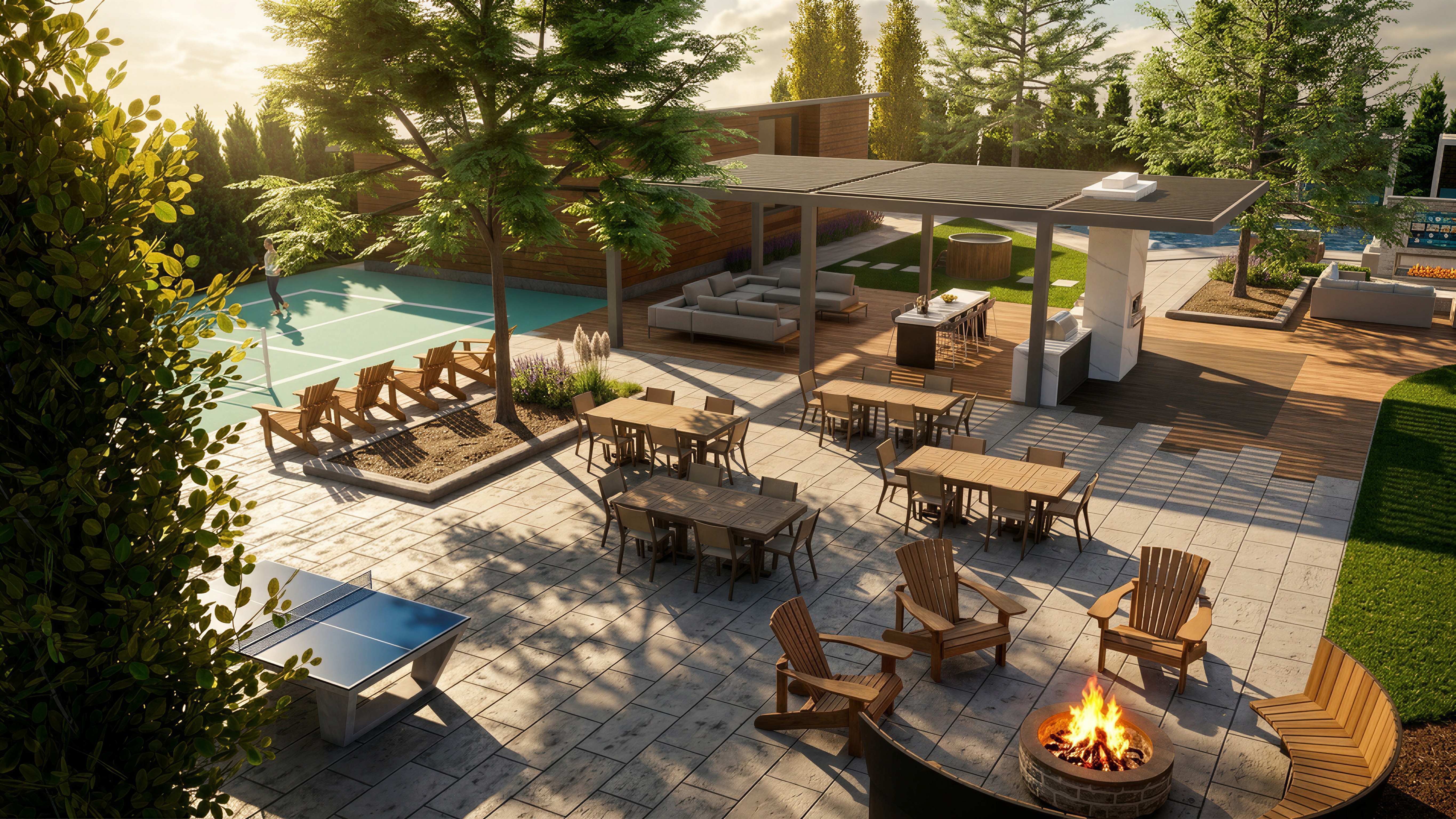 Santé Apartments — Outdoor kitchen, grill station, and al fresco dining